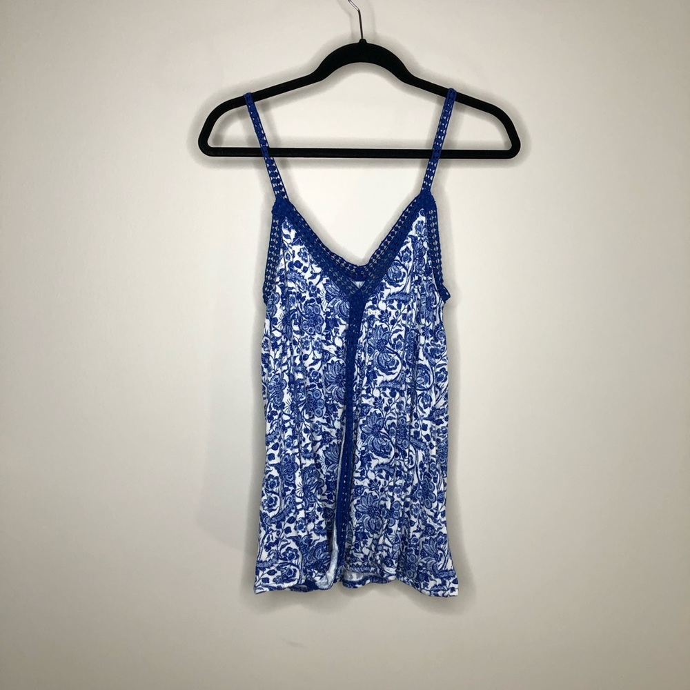 Lucky Brand Blue Floral Wrap Tank Blouse